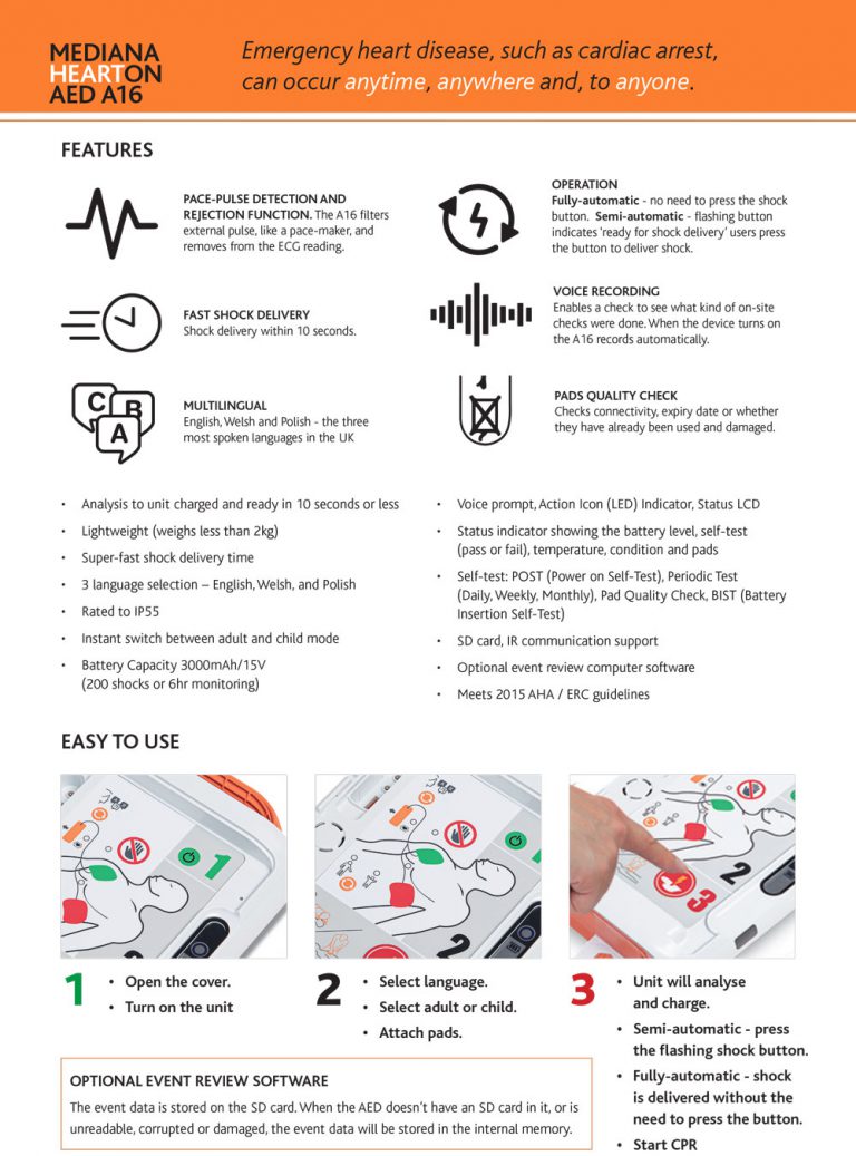 Mediana AED A16 Fully-Automatic – MEDIANA HEARTON AED